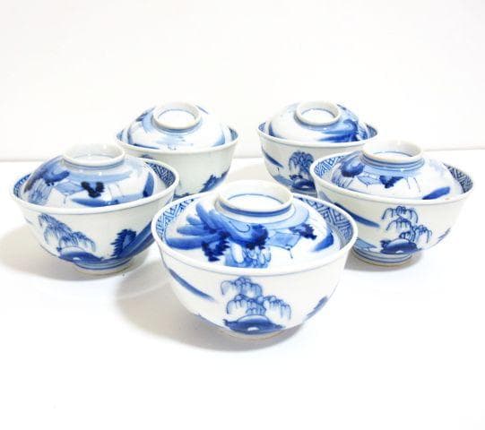 骨董品 アンティーク 蓋付き小鉢 5客セット　何焼きか不明？