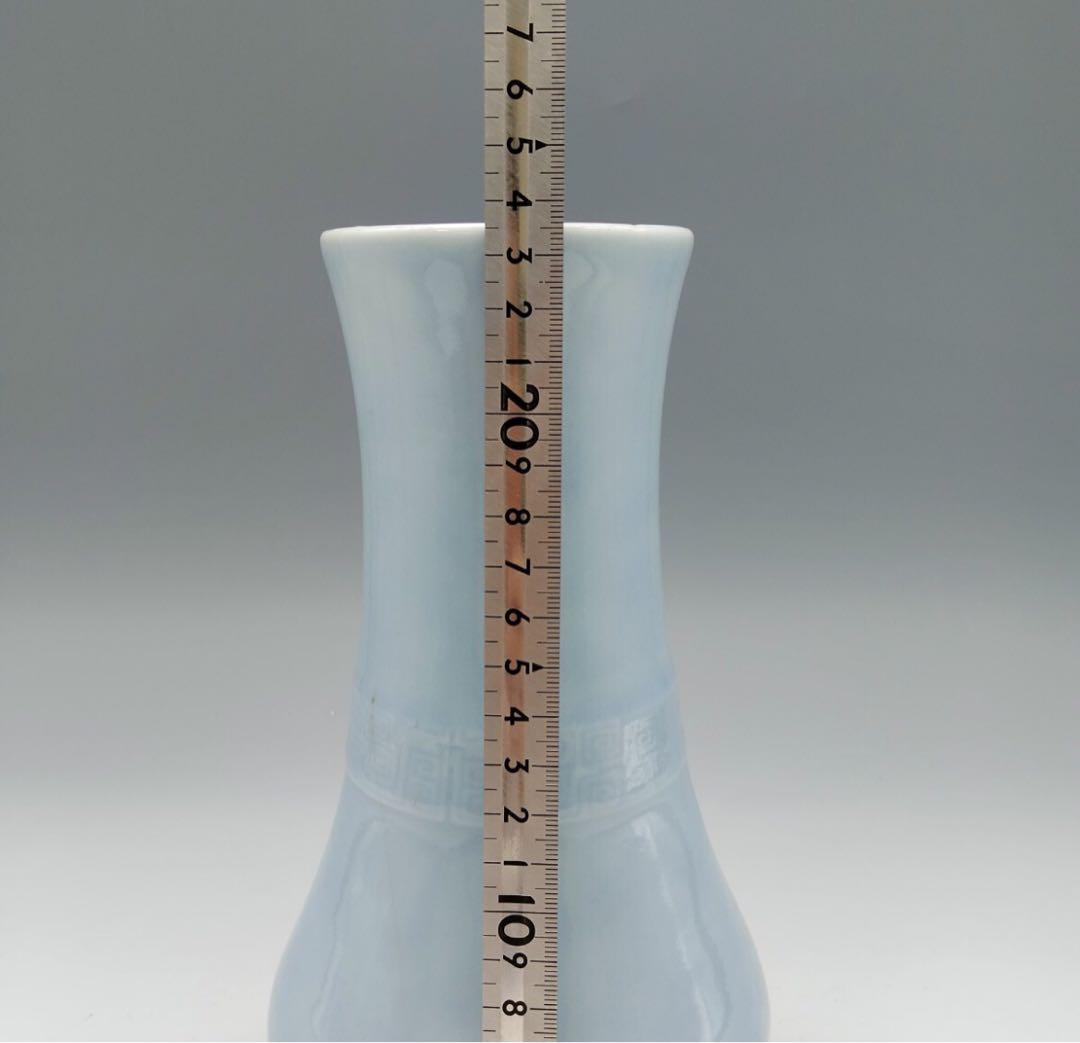 中国美術　大清乾隆年製銘　天青釉花瓶　 花器 時代物　ヒビ割れ有り　 唐物 花瓶