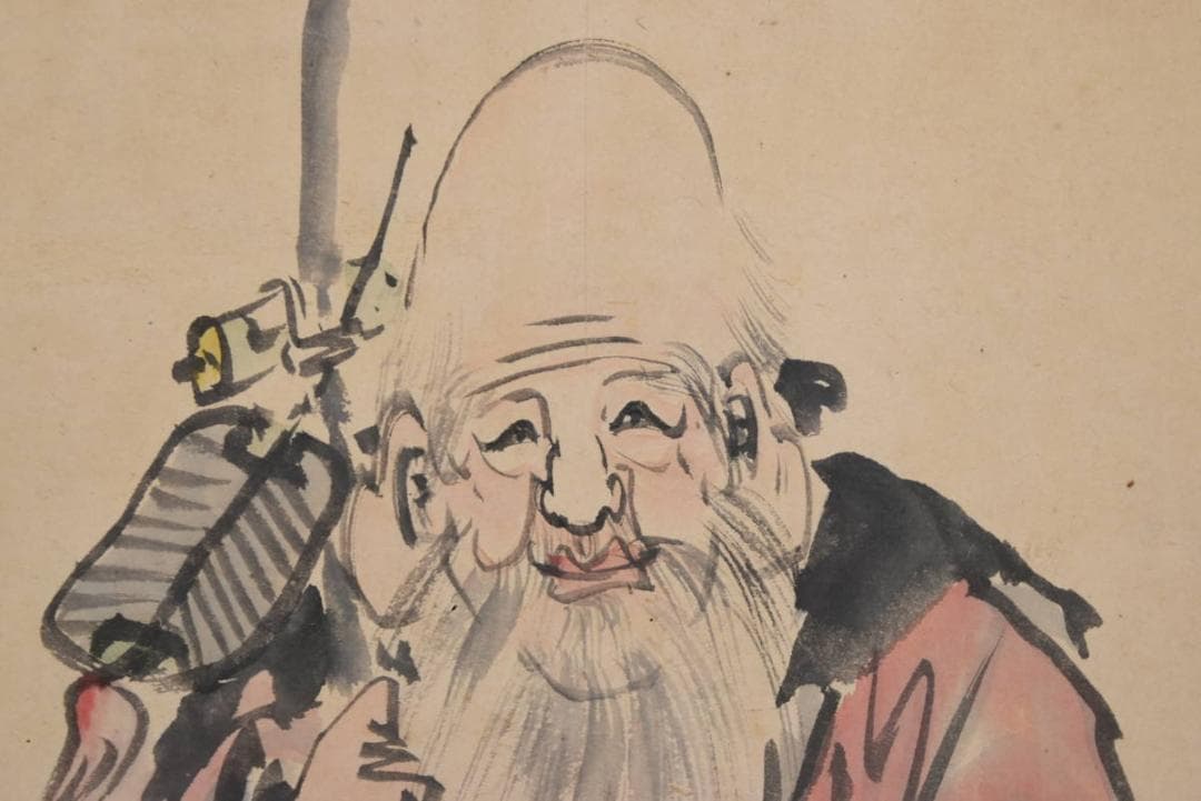 【真作】葛堂栄隆/寿老人図/掛軸☆宝船☆AB-65