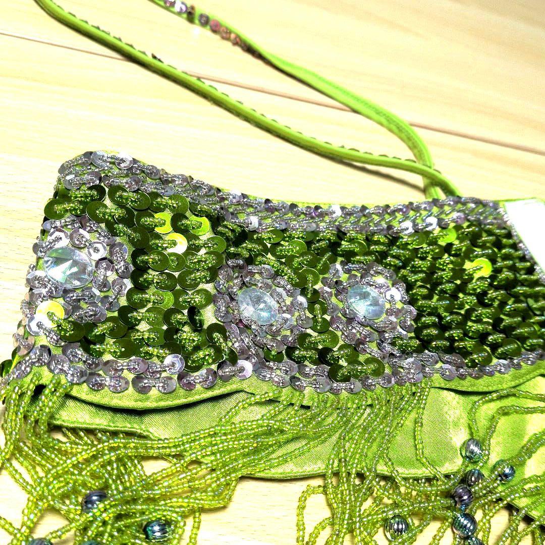 美品　ベリーダンス衣装　セットアップ　ブラベルト　ライトグリーン　オリエンタル