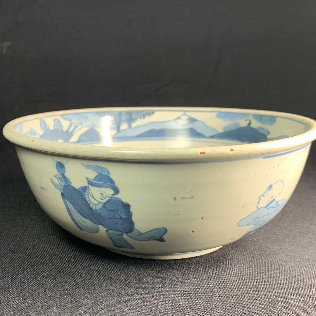 K684⭐︎湖東焼 染付 見込みは五弁花 唐子文 二重角福 献上手 鉢