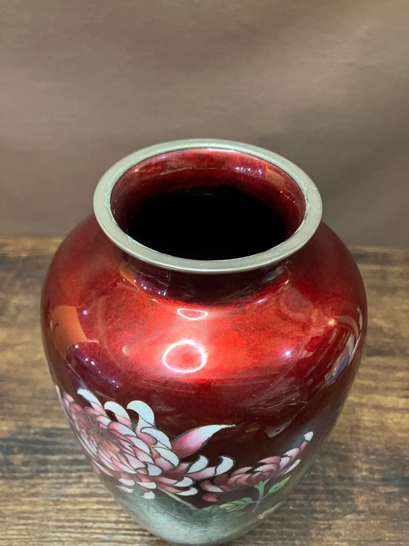 七宝焼 花瓶 菊柄 大小2個セット