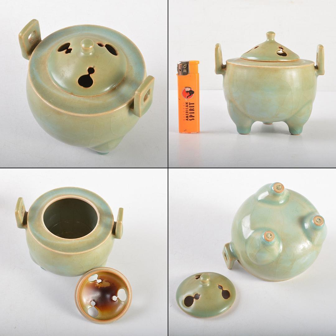 kk 陶芸家　萬古焼　山本広己　秀逸作　青磁香炉　共箱　M　R5768