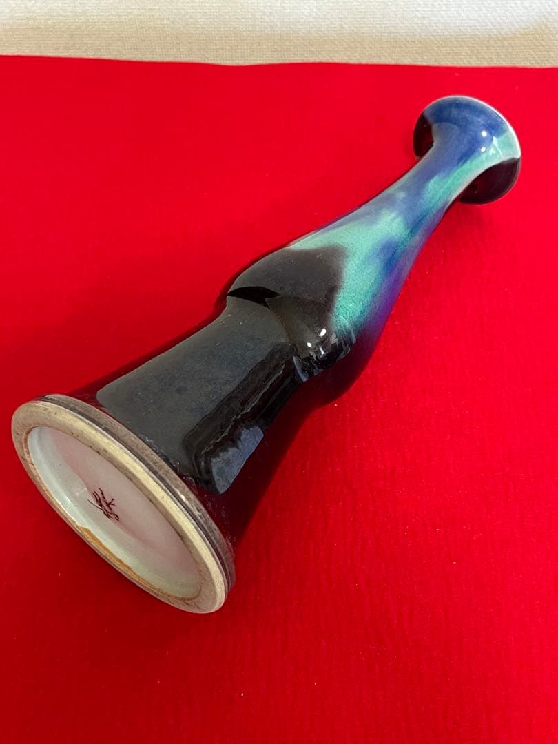 【珍品】柳雨軒 三代 人間国宝 徳田八十吉  (正彦銘)彩釉 花入 管理T197