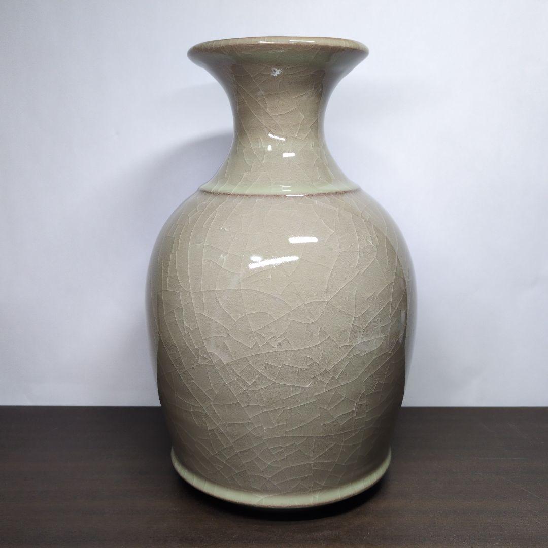 人間国宝 中島宏 造 青瓷 花瓶 高さ約34cm