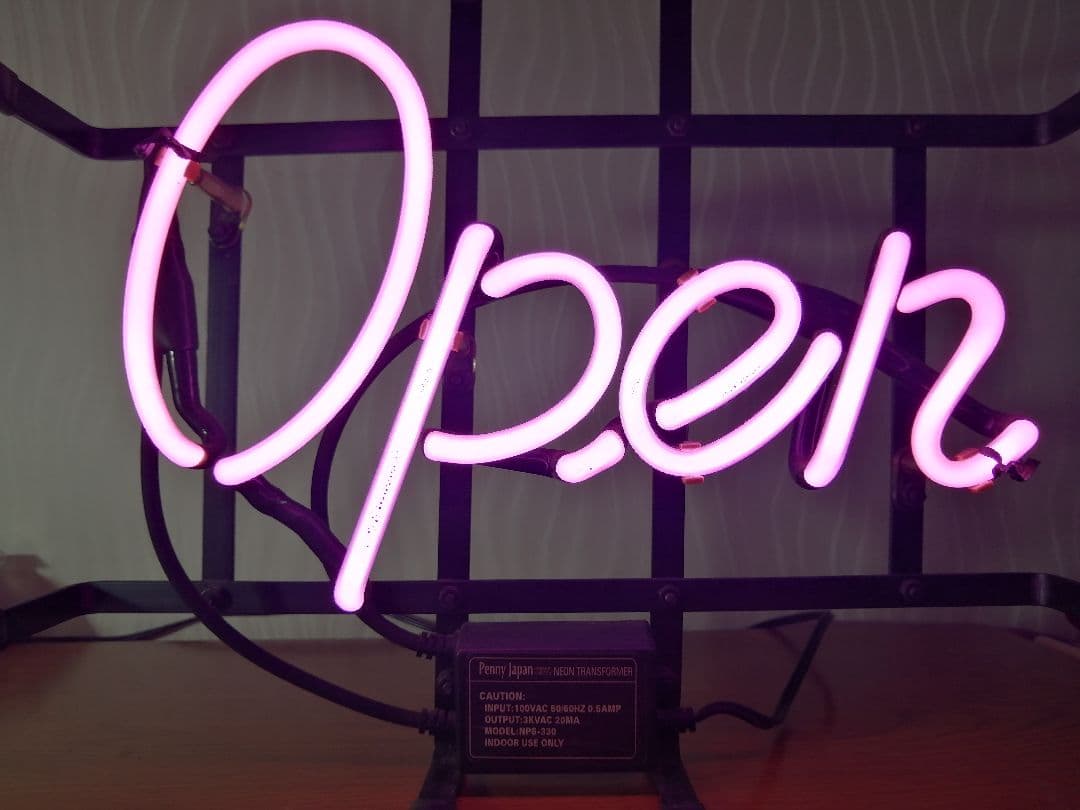 ネオンサイン OPEN サイン ピンク 本物ネオン管 フレーム入り ◎バー 看板