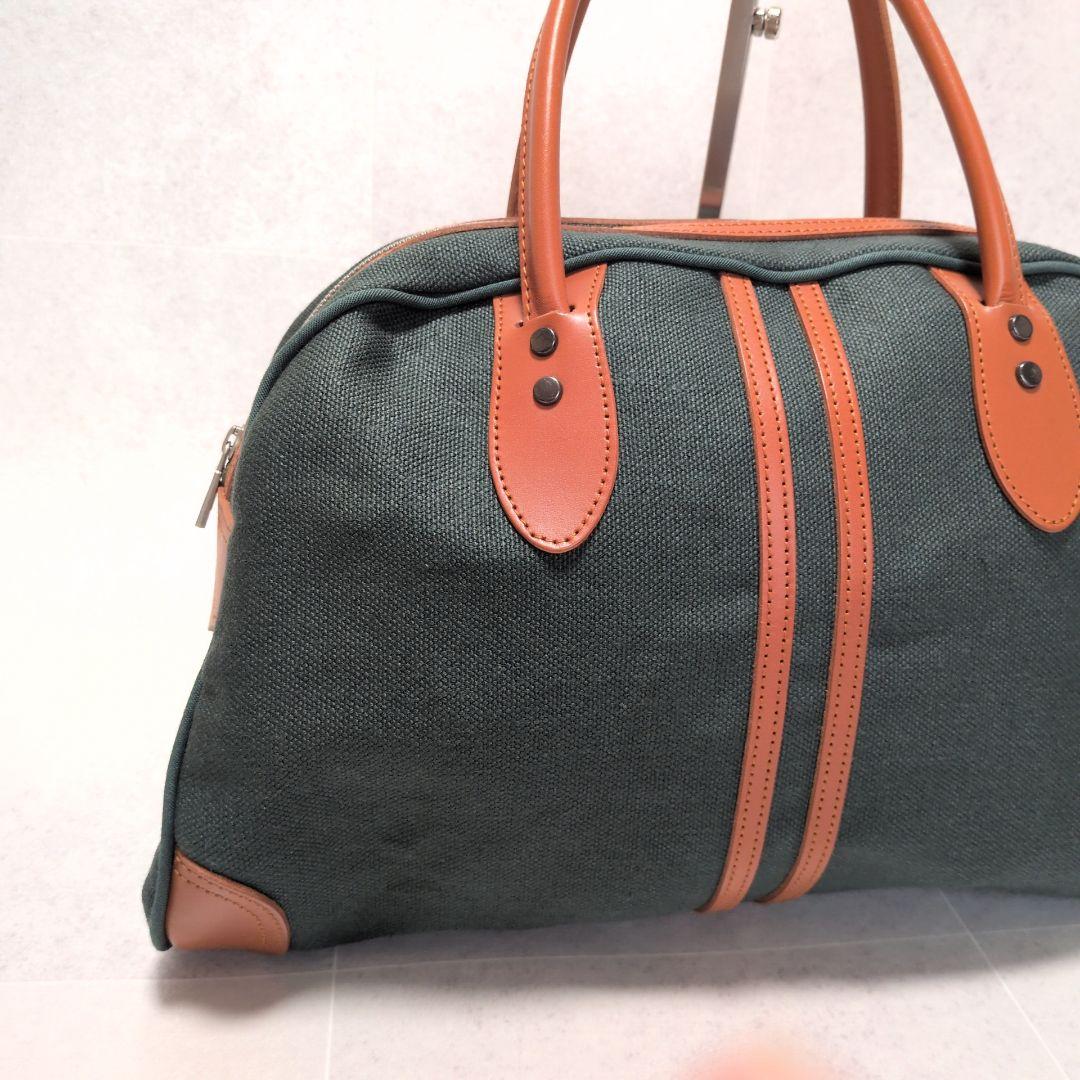 【極美品】一澤信三郎帆布 ボストンバッグ 緑麻 麻帆布×レザー 京都 日本製