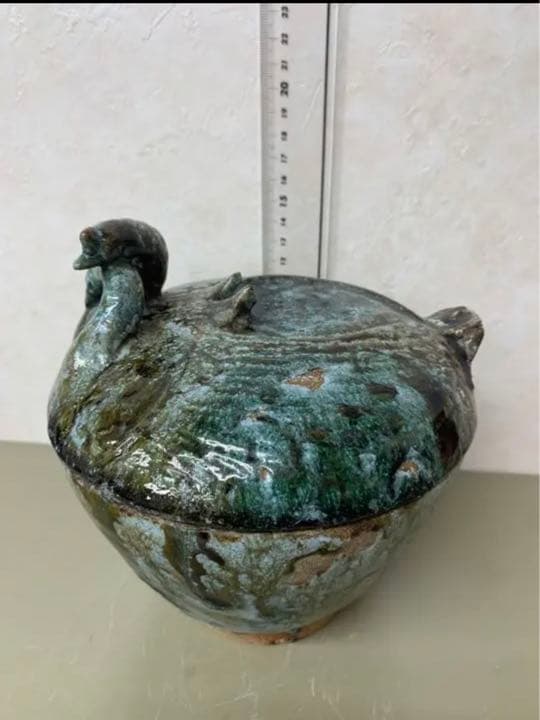 中国漢緑釉鹤文陶器　骨董　発掘品　古美術コレクション唐物　アンティーク江戸青磁