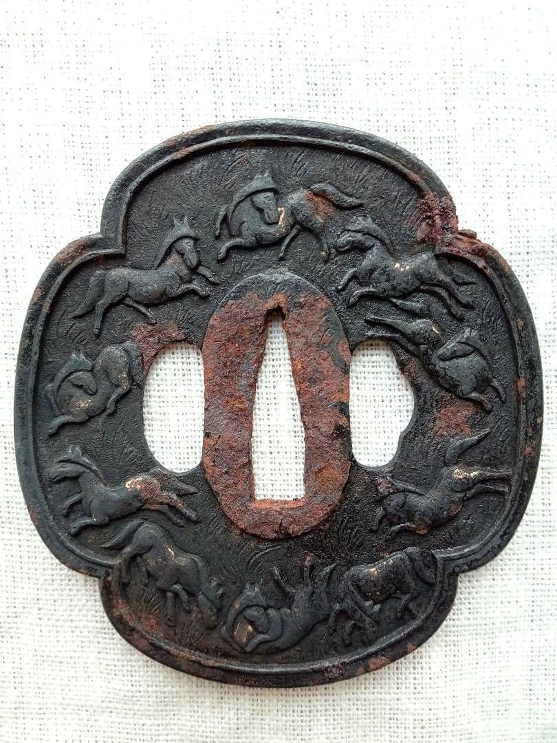 【刀・鍔】つば 馬柄／透かし／花柄／色々まとめて１０個 日本刀装具 武具 骨董