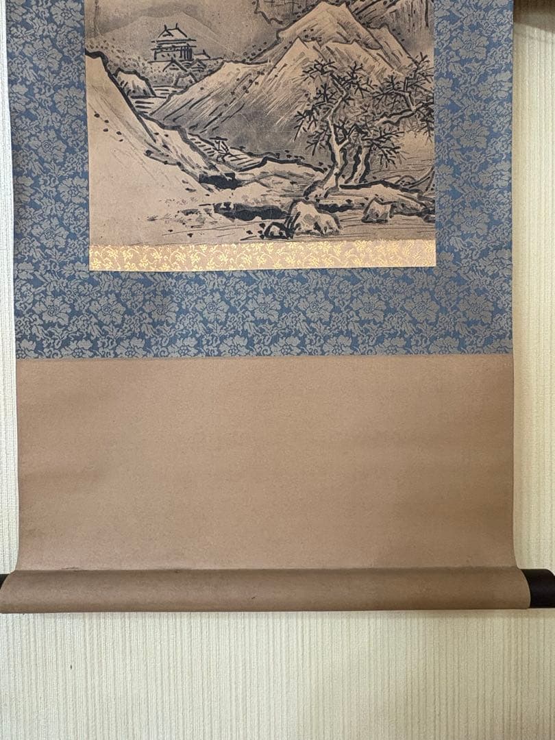 「秋冬山水図(冬)」　雪舟等楊　掛け軸 掛軸　複製　共箱あり