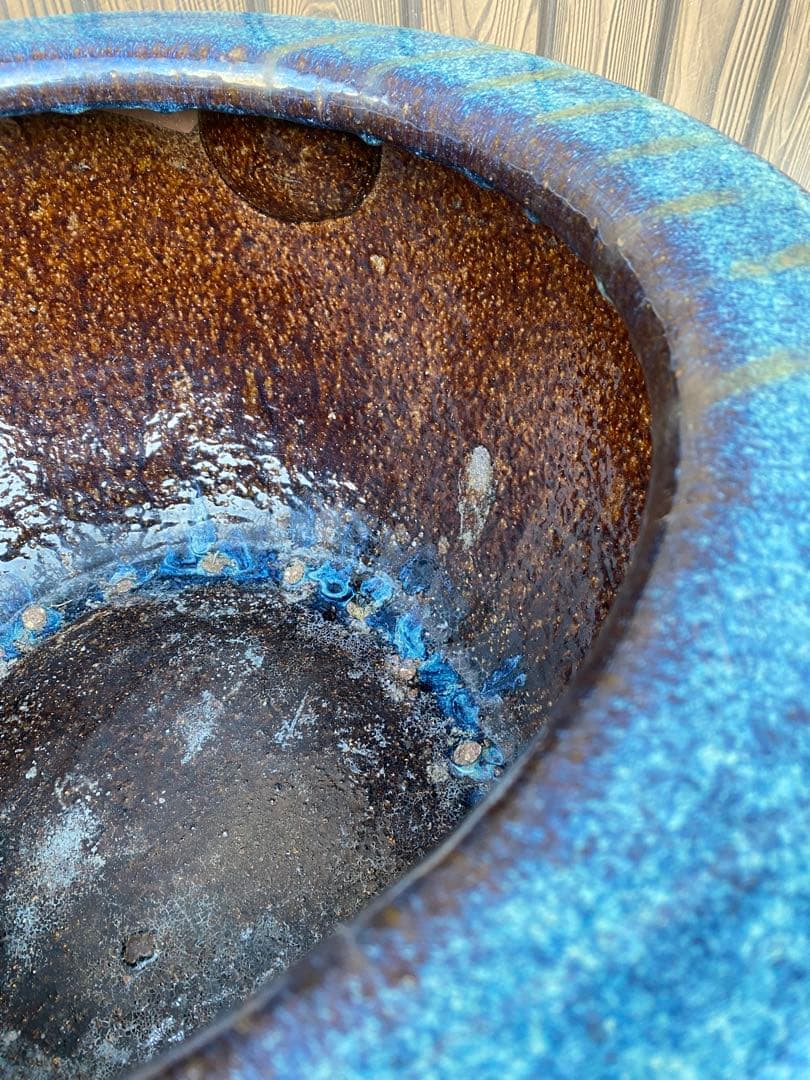 火鉢　陶器　海鼠釉　アンティーク　骨董　金魚鉢　特大　睡蓮鉢　メダカ　鉢カバー