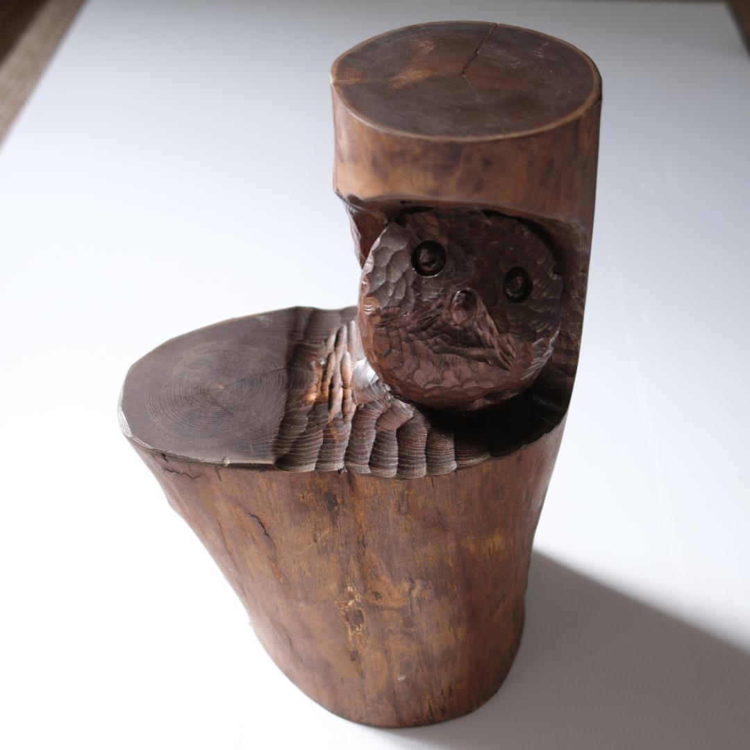 工房がんま フクロウの木彫り彫刻40cm