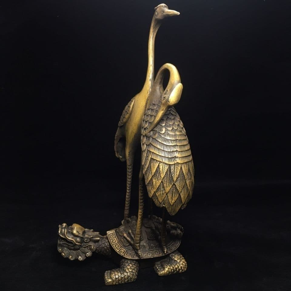 銅器 鶴双喜亀鶴 長寿亀 開運 風水 招財 置物 工芸品