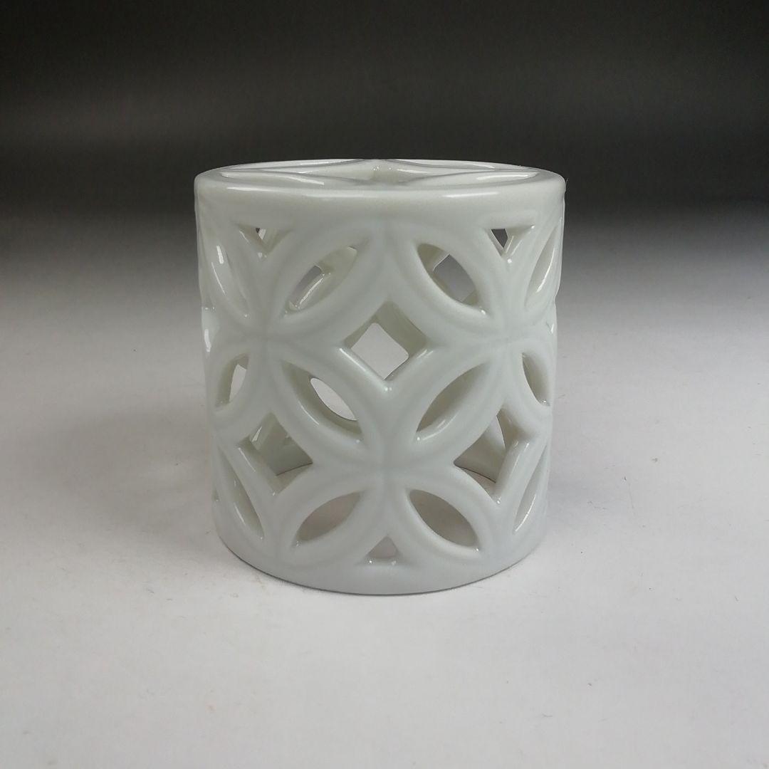 Ｗ２１６　皆具　『白磁　七宝透』『加藤藤城 造』　共箱　茶道具