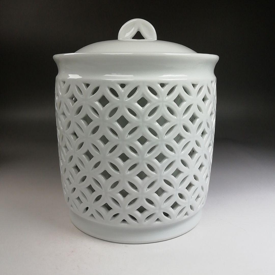 Ｗ２１６　皆具　『白磁　七宝透』『加藤藤城 造』　共箱　茶道具