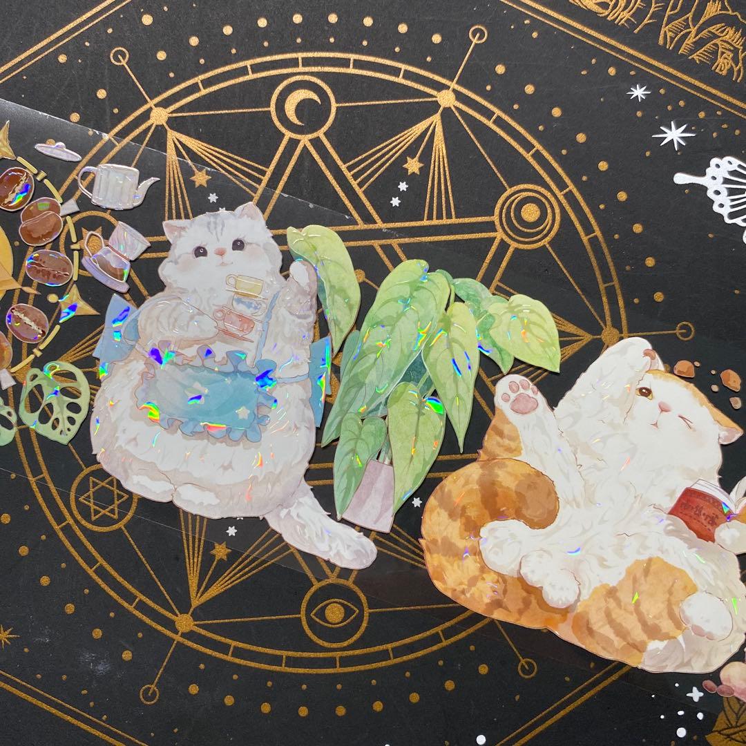 【9191】海外　マステ　中古巻　貝殻光マスキングテープ　猫　動物系