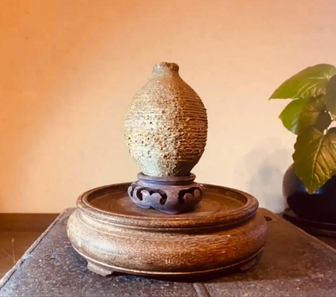 アンティーク　美品ブルナイ　小花器　極小唐木台座　３種・３点セット レア