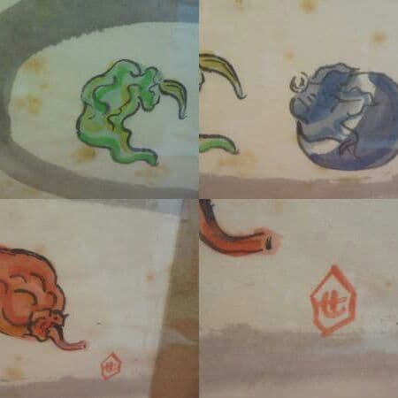 AKａ5379　芹沢銈介　肉筆　額 共シール