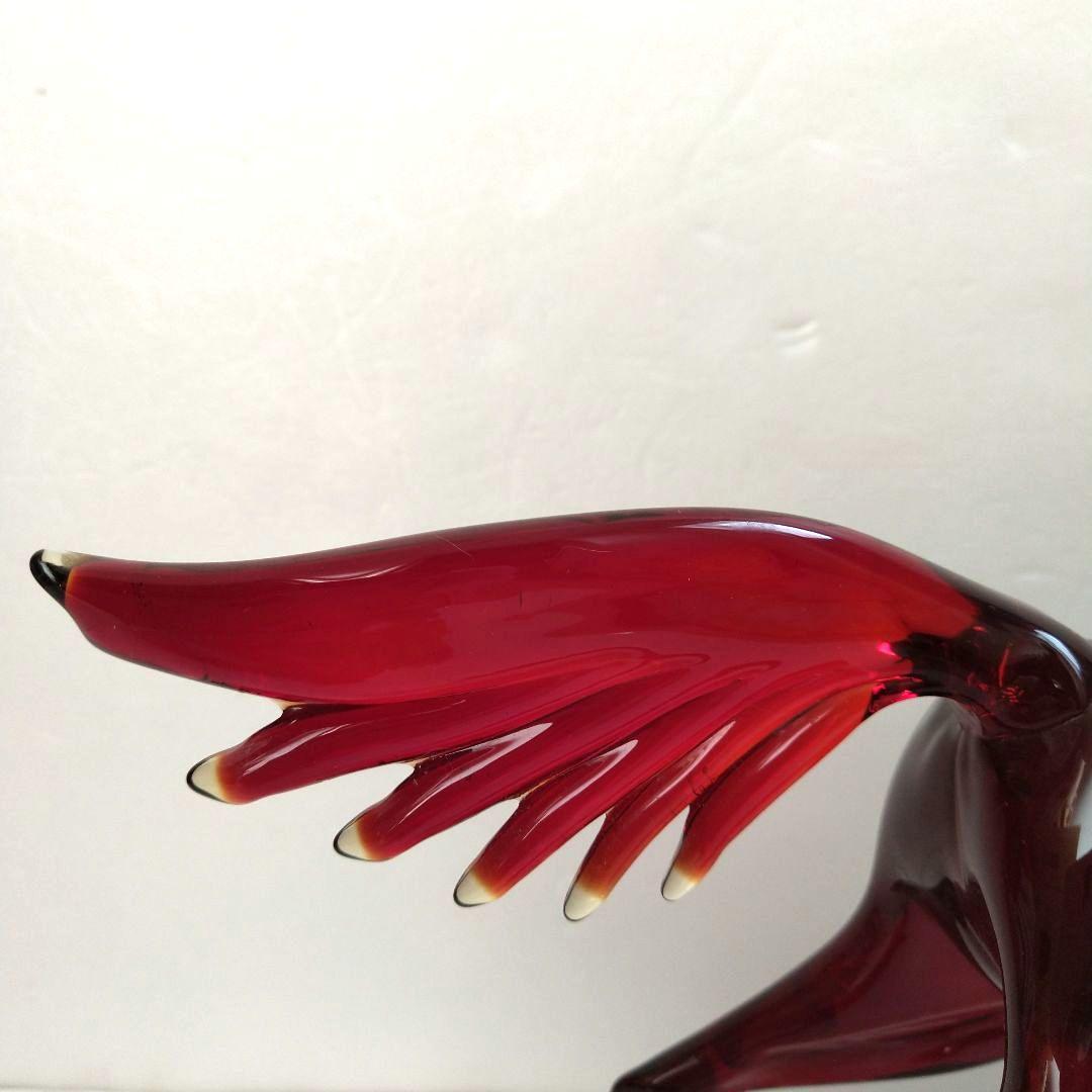 赤色 ガラス製 馬の置物 翼付き