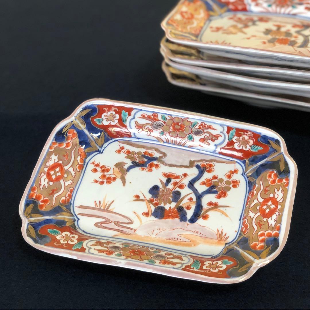 割引❗️《R》伊万里 金彩色絵 花鳥文様 長皿5客 木箱　250725F1