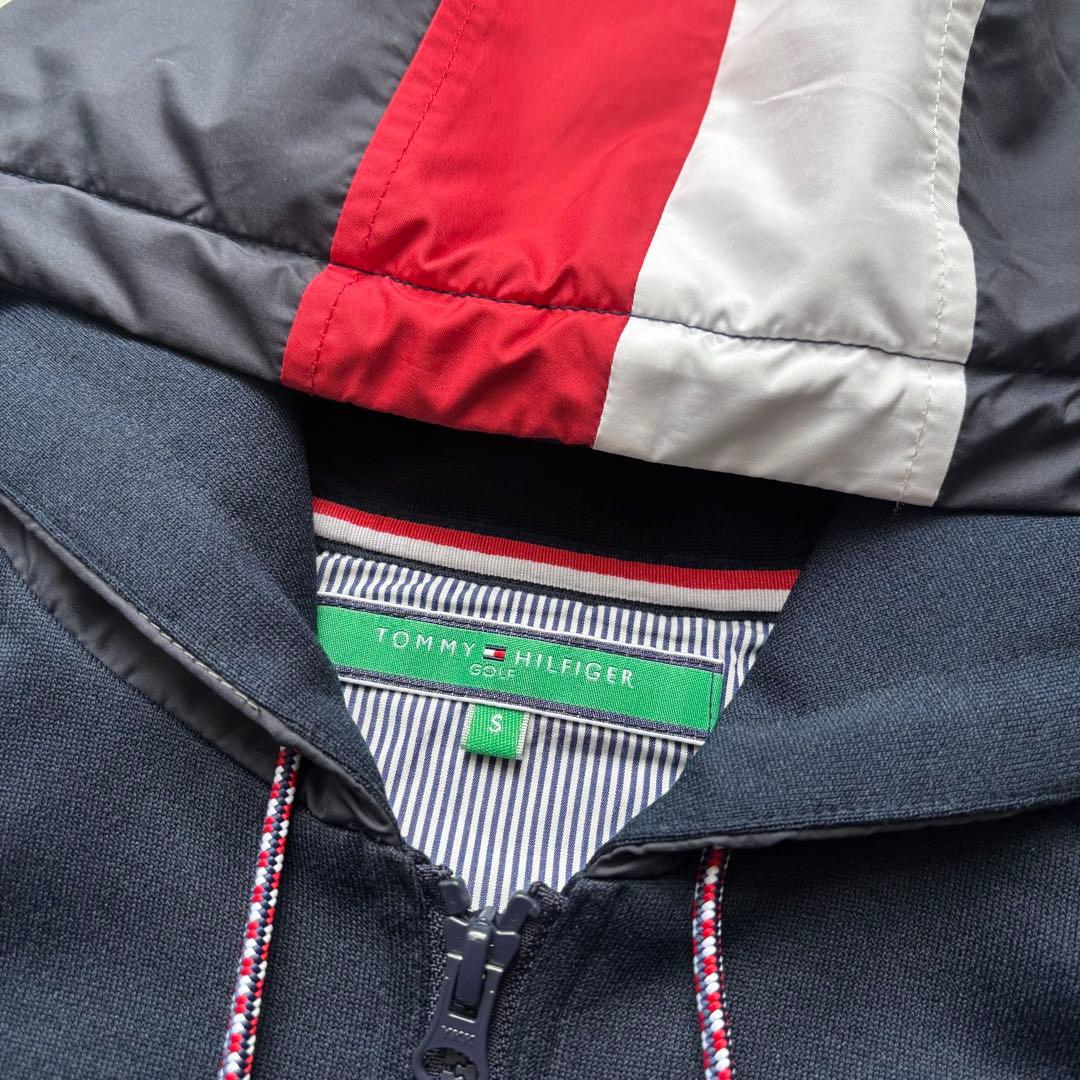 トミーヒルフィガーゴルフ ダブルジップ フード付き パーカー ロゴ S ネイビー