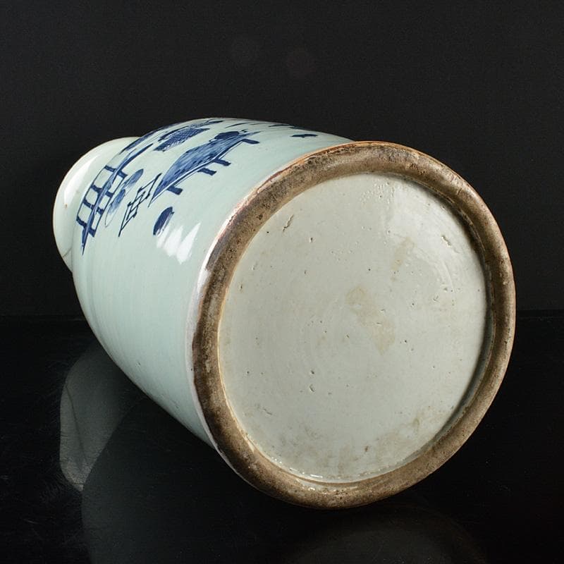 中国　青花　花瓶文　双耳盤口瓶　高さ約58.5cm　M　R6129F