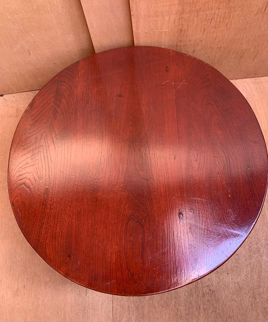 MoeMoe　古い木味の丸ちゃぶ台　折り畳み収納式　古家具