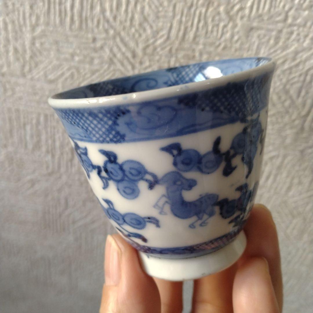 古伊万里染付麒麟文煎茶碗蕎麦猪口五客