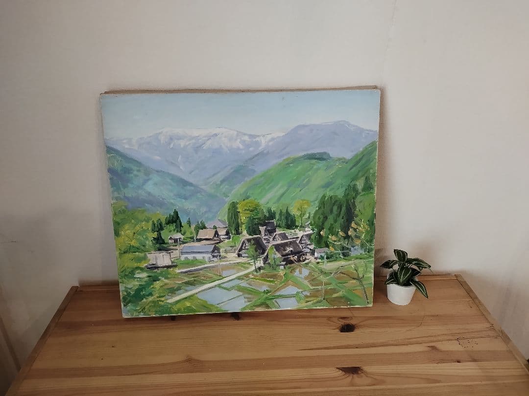油彩画 ✨合掌作り✨山村風景 F10サイズ