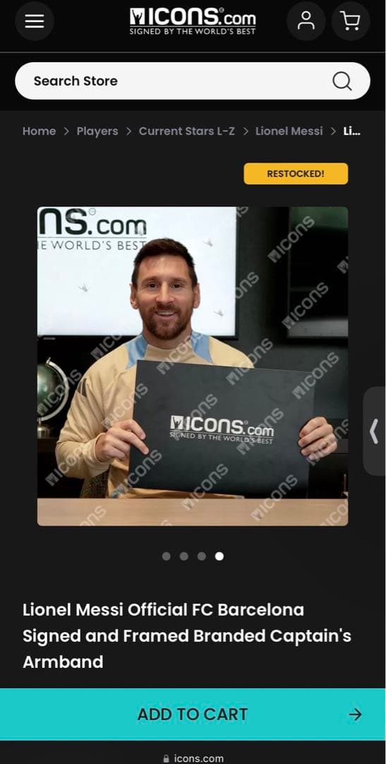 リオネル・メッシ（FCバルセロナ）サイン入りキャプテンマーク（アームバンド）