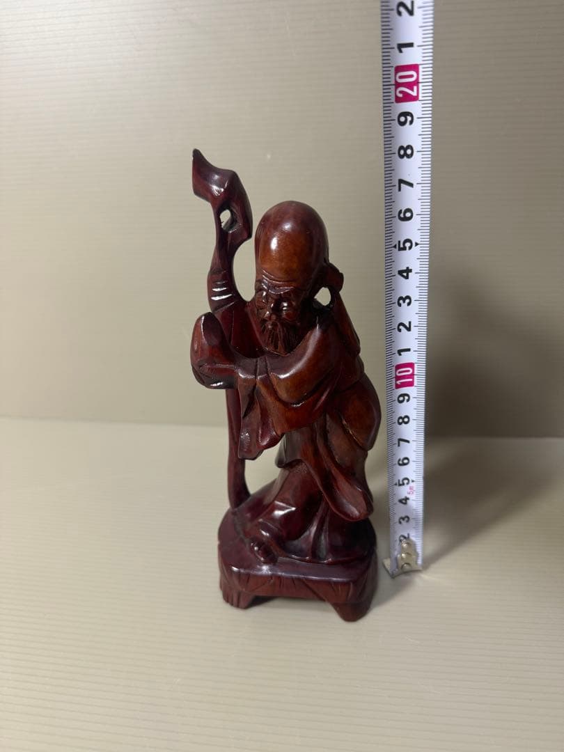 2093 木彫り 福禄寿像 七福神 唐木 彫刻 置物 縁起物