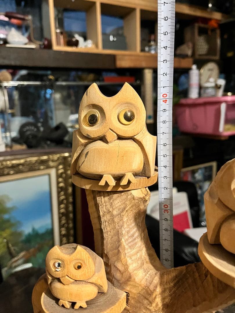 フクロウ木彫り、木彫りフクロウ、幸せを呼ぶふくろう、梟、7羽のふくろう木彫り