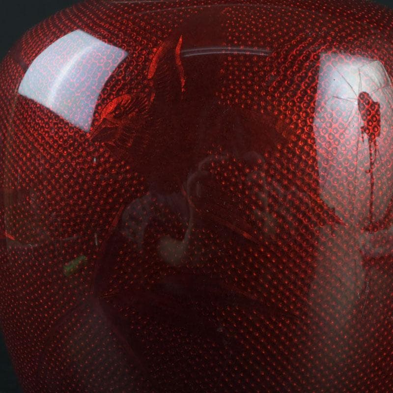 七宝焼　赤透釉　花文　花瓶　V　9604