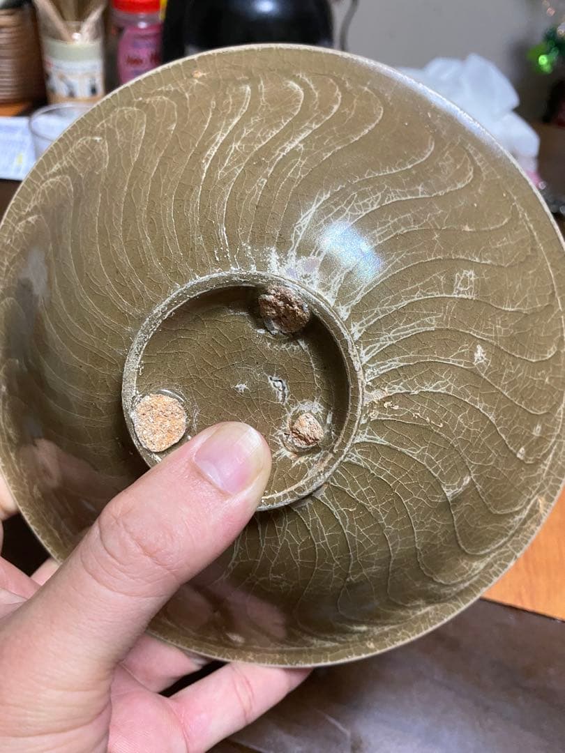 中国骨董 唐宋時期耀洲窯刻花茶器/支釘焼き