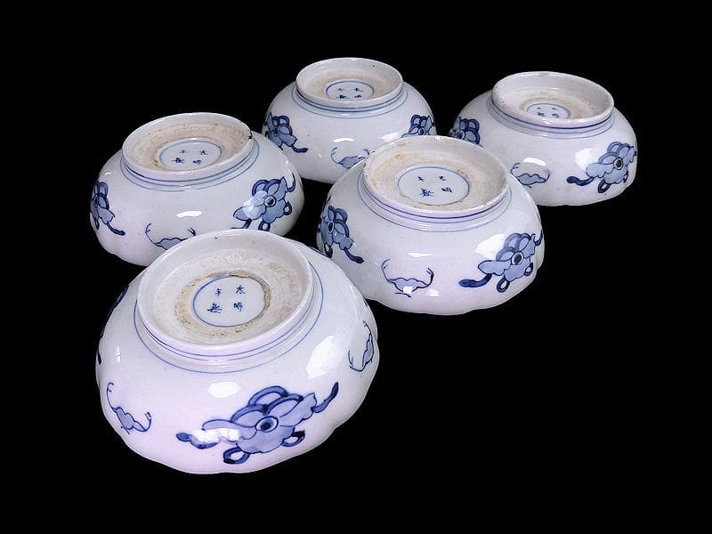 古伊万里　色絵　鳳凰に牡丹の図　膾皿　５客　C380AS-CZf