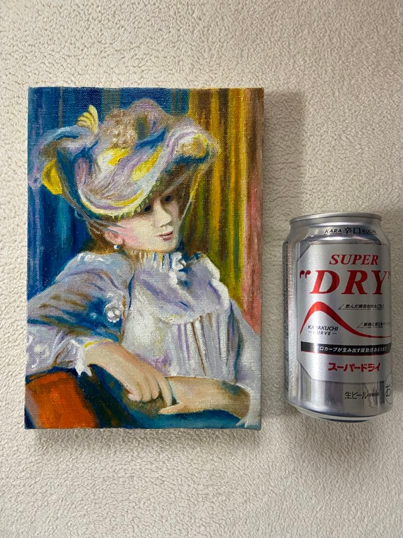 ルノワール　肉筆手描きの油絵模写画　帽子の女