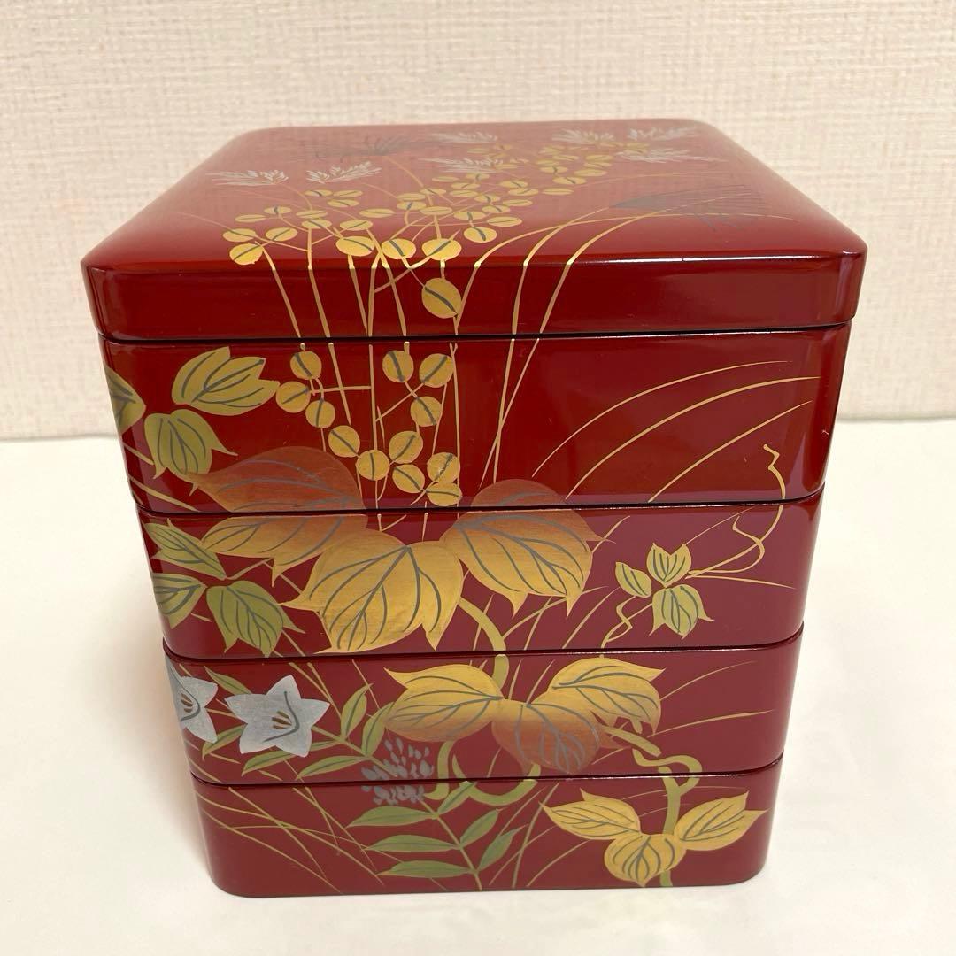 新品未使用 川連漆器 四段重箱 とおかもちセット16.6cm角 美品