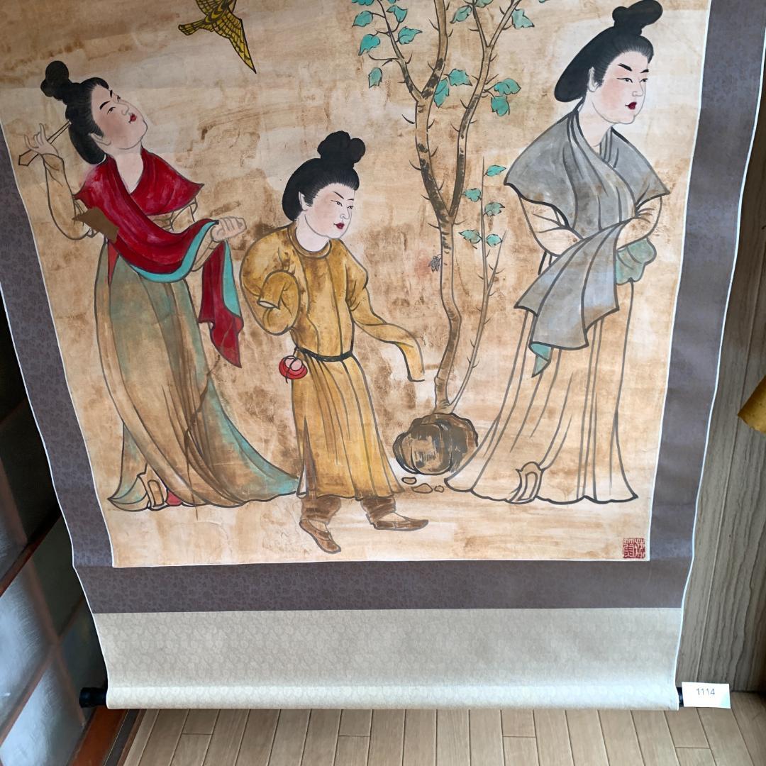 観鳥捕蝉図 作者不詳　掛け軸　和紙