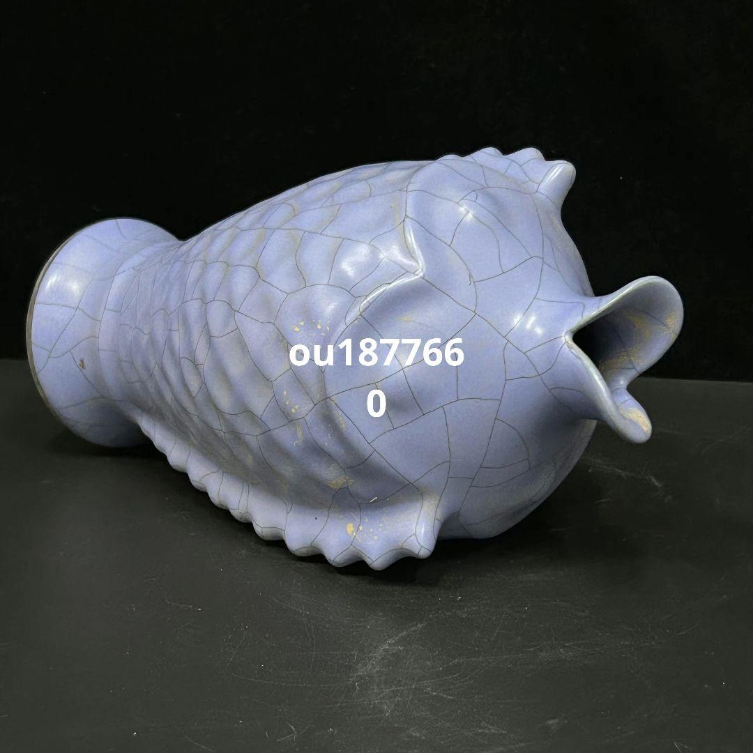 汝窯藍釉魚花瓶 景徳鎮 陶磁器 装飾品 現代工芸品 美術品 置物