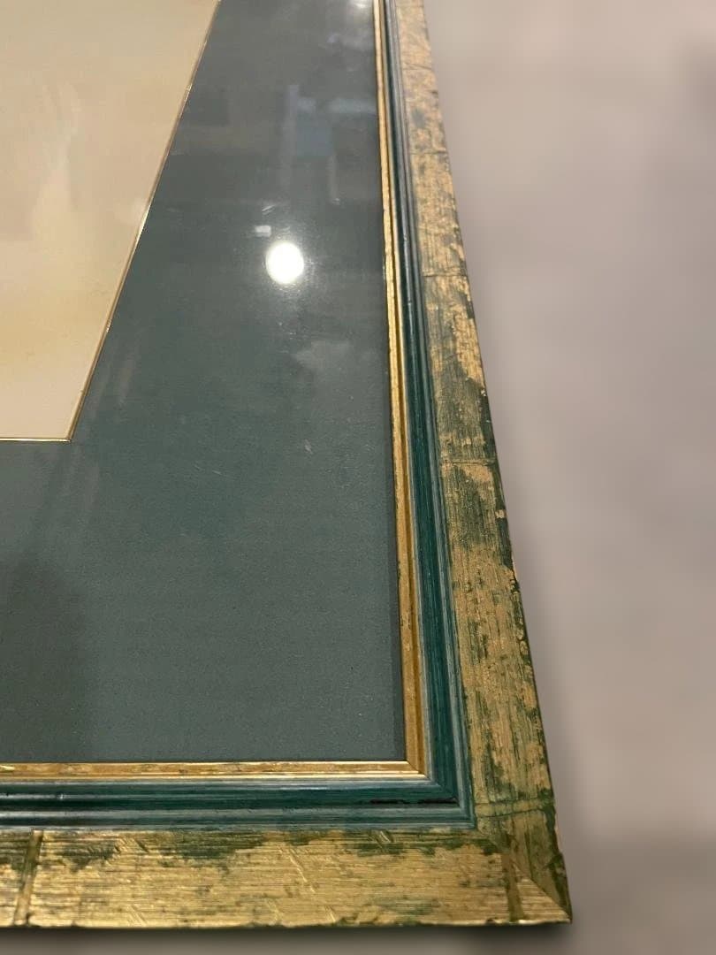 木製 大型 フレーム 額縁 絵画 写真 染色 展示 グリーン ゴールド 緑 金