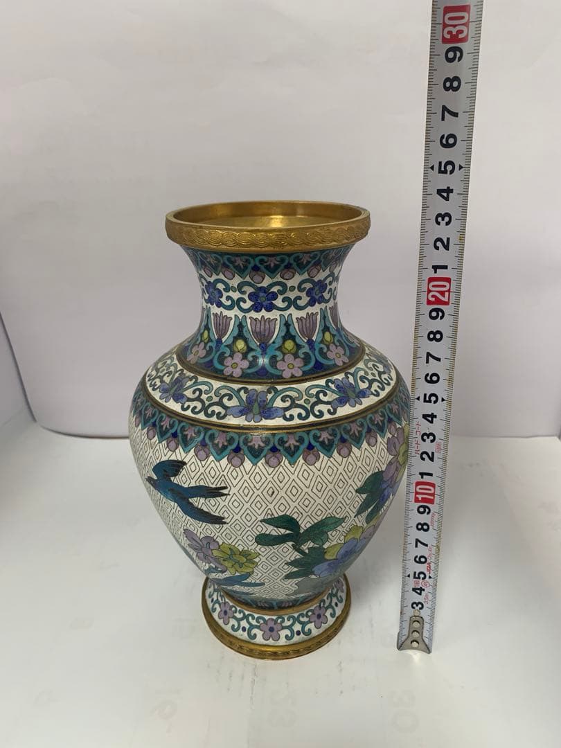 中国美術　景泰藍　七宝焼　花鳥纹　花瓶　送料込み