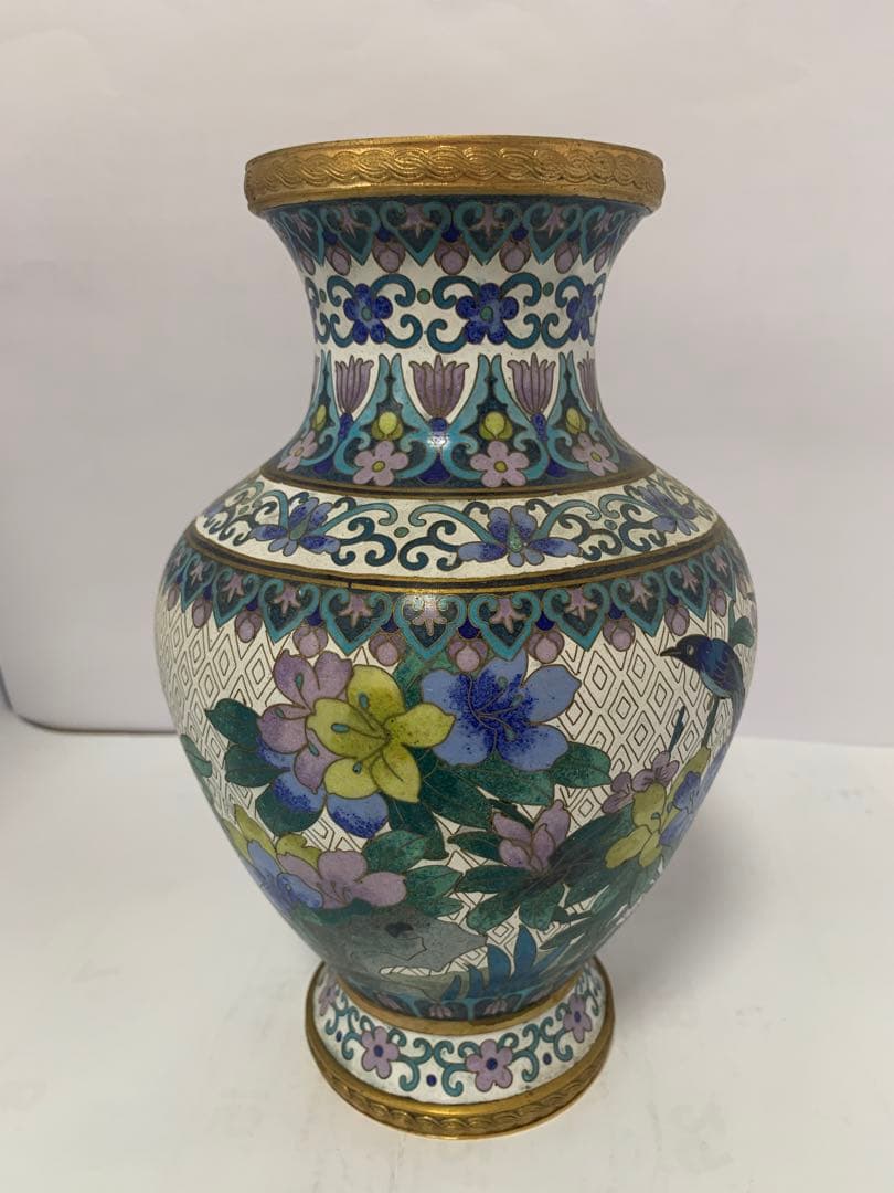 中国美術　景泰藍　七宝焼　花鳥纹　花瓶　送料込み