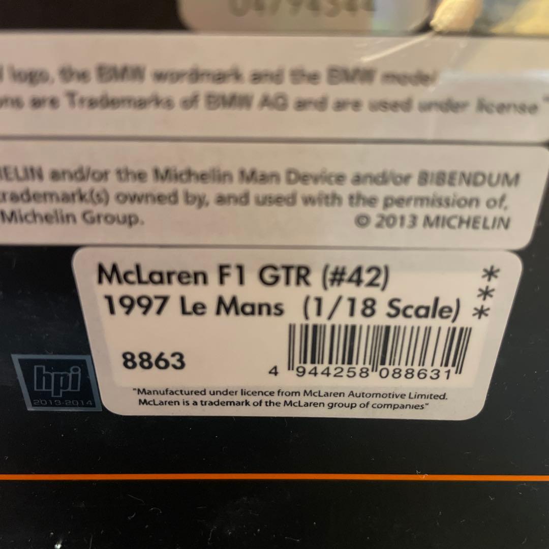 ミニカー HPI 1/18 McLaren F1 GTR No. #42