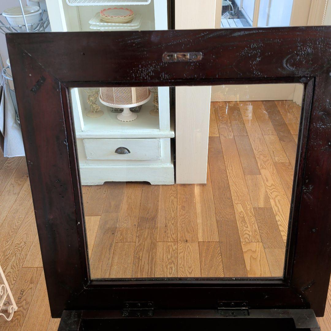 アジアン家具　サイドテーブル　収納付き　ガラス天板　ブラウン