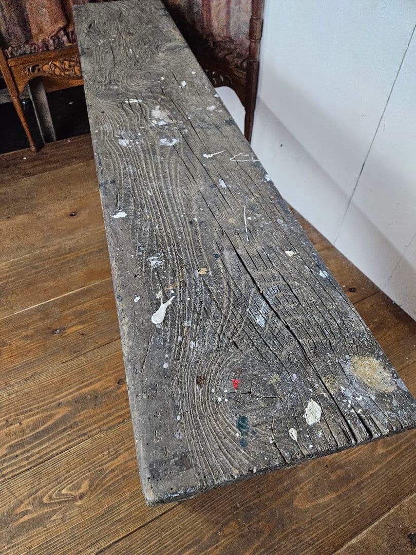 フランスアンティーク 古い木のベンチ プリミティブ チェア 長椅子 飾り台 花台