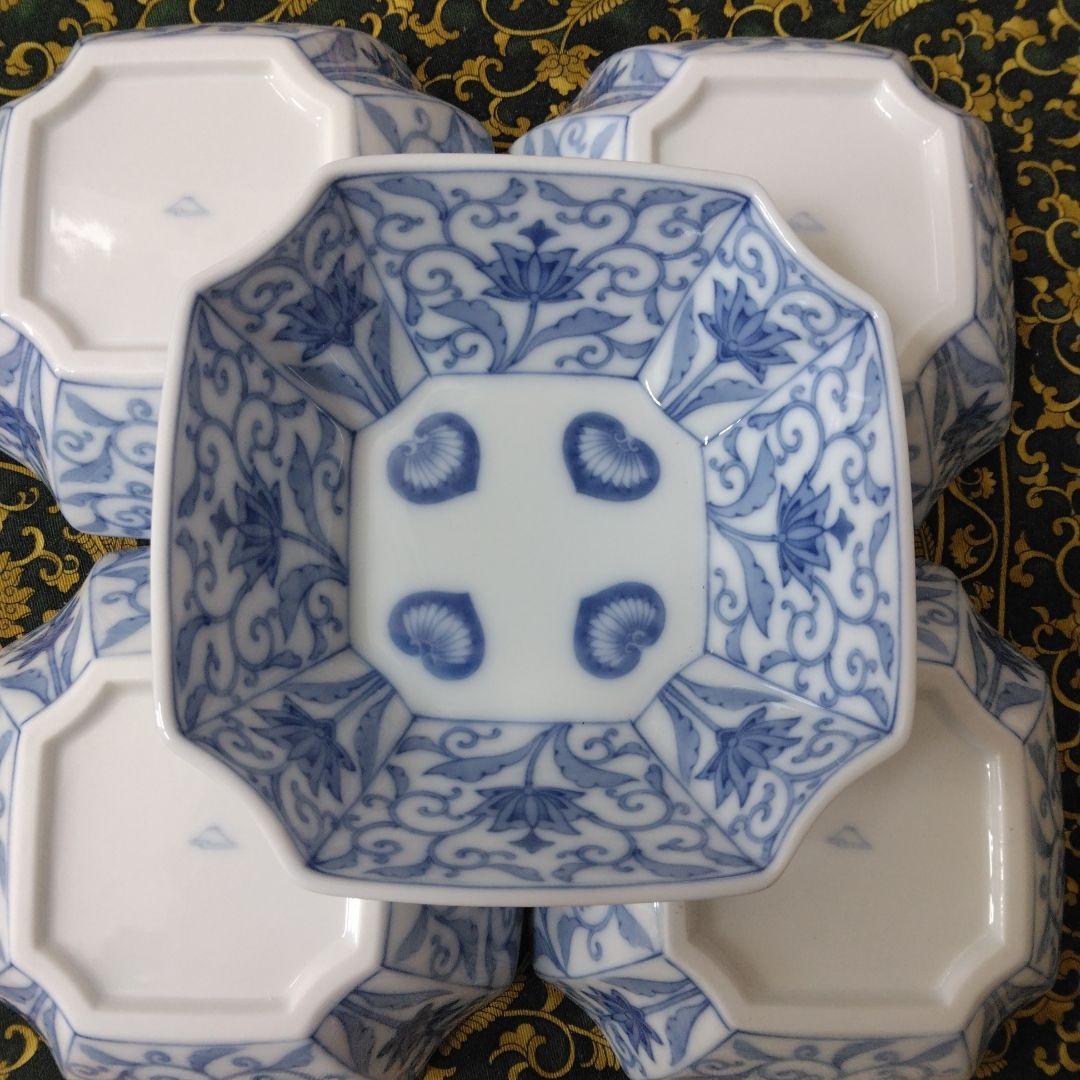 レア【木箱付き】深川製磁 かぶと唐草 　角切中鉢　5枚揃