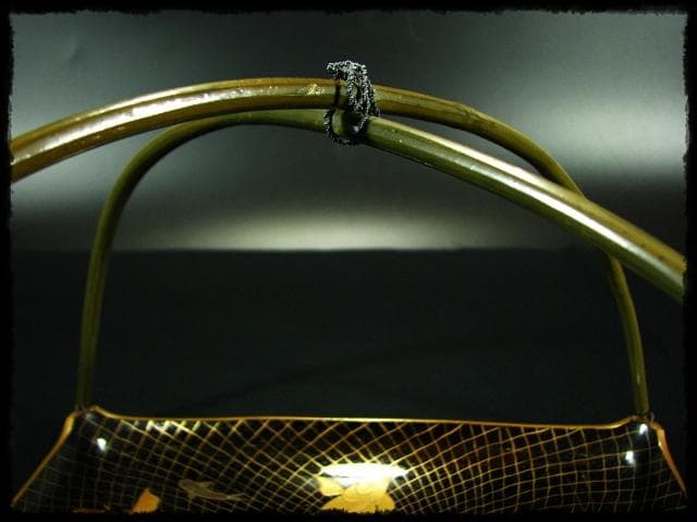 時代物 網魚蒔絵手付盆 菓子器 茶道具 c522