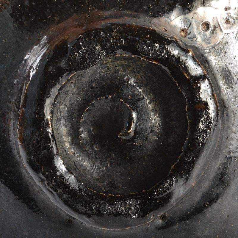 茶道具　京焼　富士山絵　黒楽茶碗　時代箱付　V　R5908