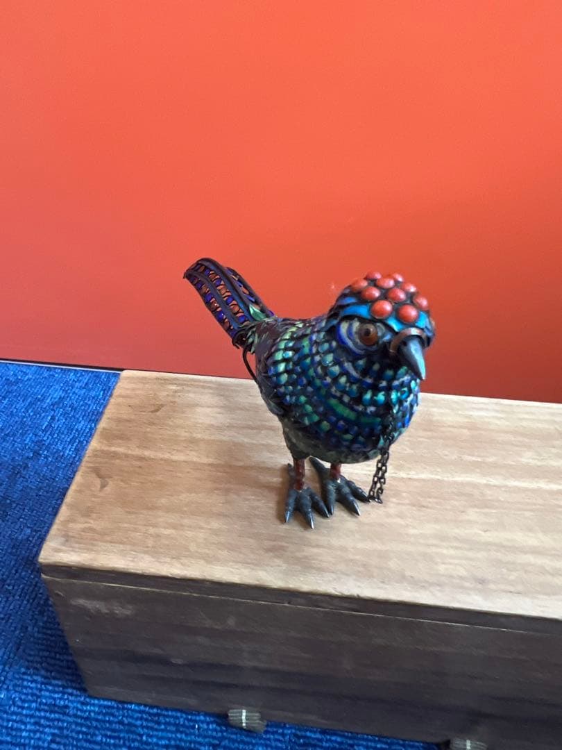 1217 中国美術　銀七宝　珊瑚石細工　鳥　蓋物　置物　工芸品　時代物