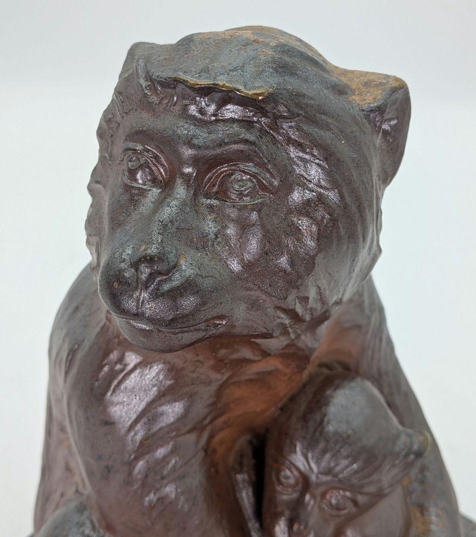 武用君彦 備前焼 干支置物「壬申」 共箱共布栞 申年 親子猿 サル 陶彫 在銘